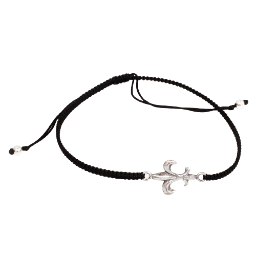 Armband aus Stoff - Größenverstellbar - mit 925er Silberanhänger Lilie Fleur de Lys