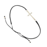 Cloth Bracelet with Silver Pendant - Cross (adjustable in...