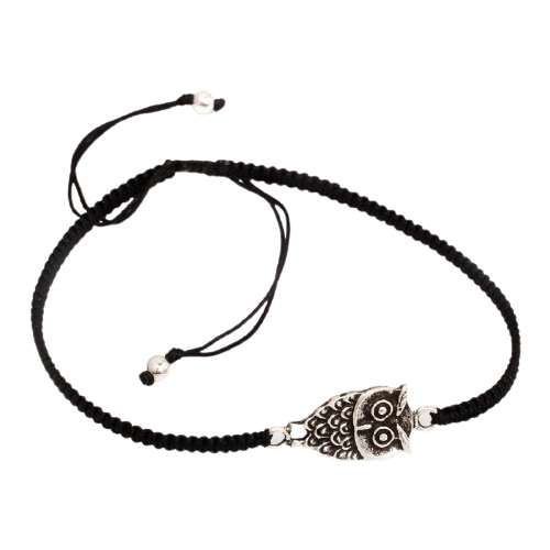 fabric bracelet with 925 silver pendant - owl