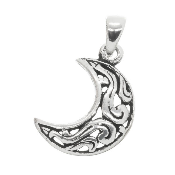 925 Sterling Silver Pendant – Crescent with Flowing Line Ornament