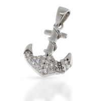 925 Sterling Silver Pendant - Anchor with Cubic Zirconia...