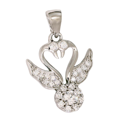 925 Sterling Silberanhänger - C/Z Kubikzirkon Schwäne "Fidel"