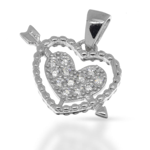 925 Sterling Silberanhänger - Herz mit Pfeil & Cubik Zirkonia