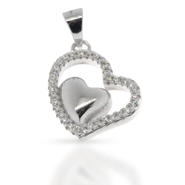 925 Sterling Silberanhänger - Herz im Herz mit Cubik Zirkonia