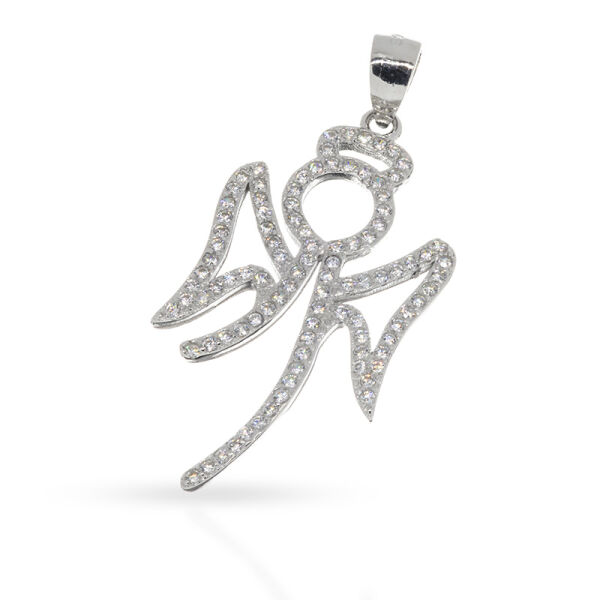 925 Sterling Silver Pendant – Valentin Cubic Zirconia Angel with Flowing Lines