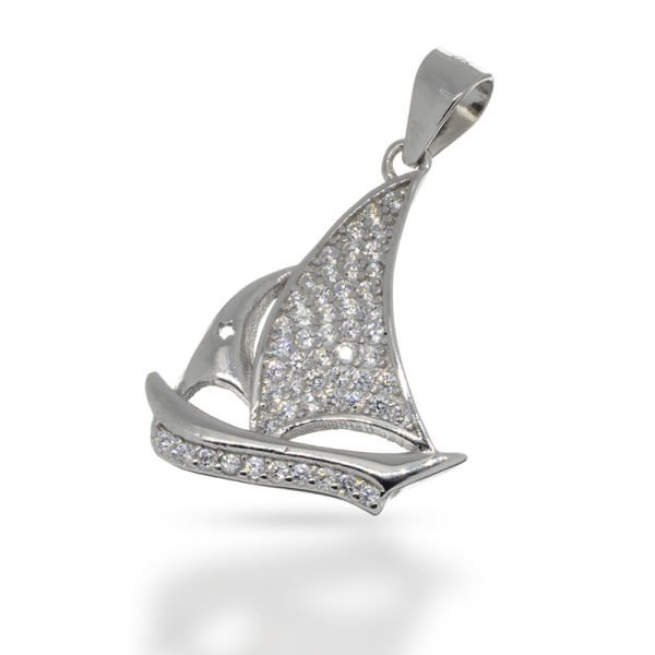 925 Sterling Silberanhänger - Kubikzirkon C/Z Segelboot