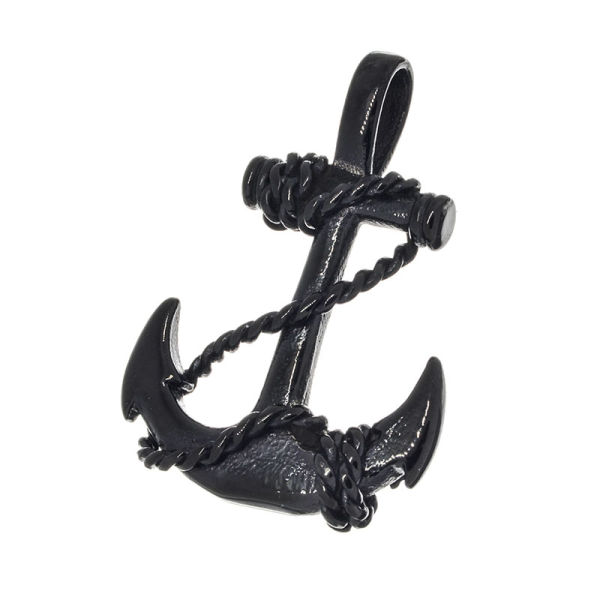 Edelstahlanhänger - Anker mit Tau  PVD-Schwarz