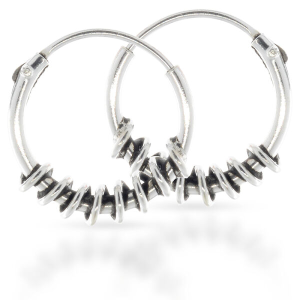 Bali-Creolen aus 925er Silber – strukturierter Segmentbogen, 12 mm, Modell 15387 (Paar)