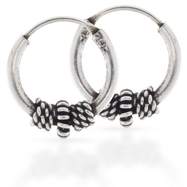 Bali-Creolen aus 925er Silber – Kugel und gerundete Flechtornamente, 10 mm, Modell 15392 (Paar)