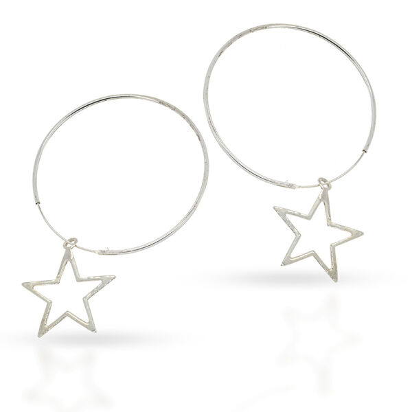 925 Sterling Silver Hoop Earrings – Fine Hoops with Dangling Star Frames