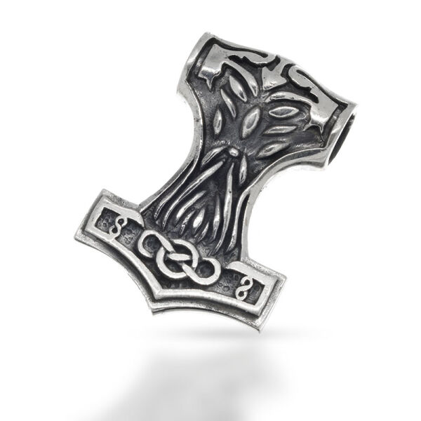 Thors Hammer “Ragni” with Bearded Face and Knot Band in 925 Sterling Silver