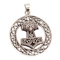 Thors Hammer Amulet in Open Braided Frame in 925 Sterling...