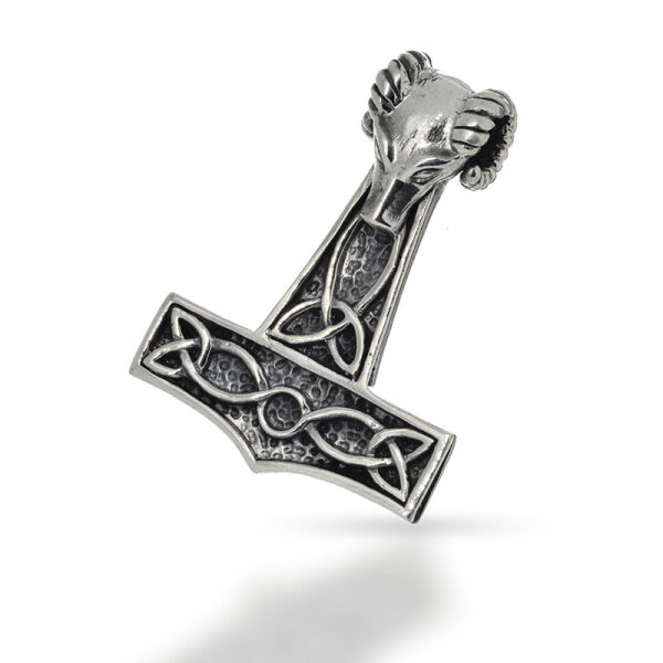 Large Thors Hammer with Ram Head and Loop Knots in 925 Sterling Silver