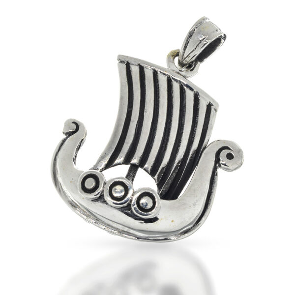 Viking Ship Pendant with Striped Sail in 925 Sterling Silver