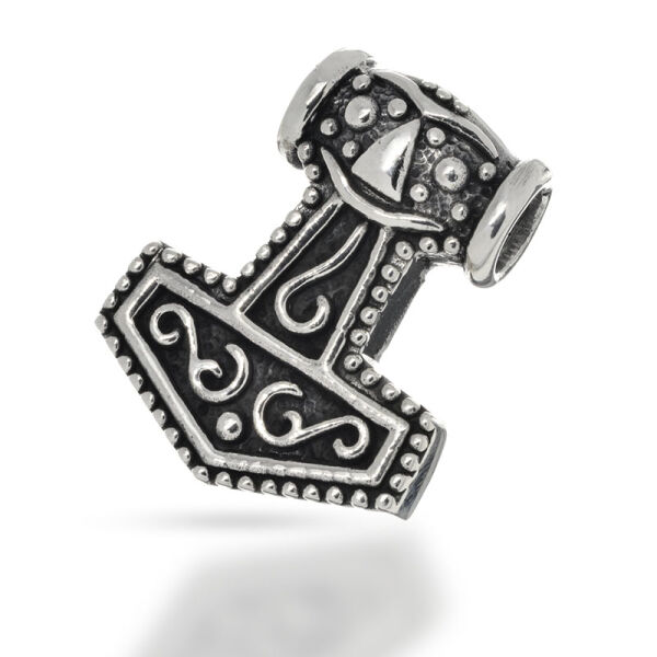 Kleiner Thorshammer mit Spiralrelief und Punktfassung aus 925er Silber