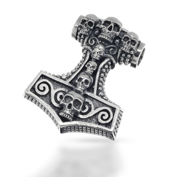 925 Sterling silver pendant - Thors hammer with skulls