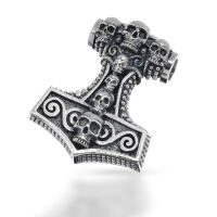 Thors Hammer with Skull Relief and Spirals in 925...