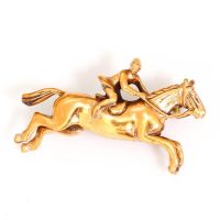 Bronze brooch - Race horse with jockey