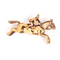 Bronze brooch - Race horse with jockey