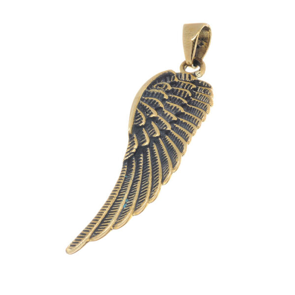 Bronze Pendant – Long Angel Wing with Fine Feather Texture