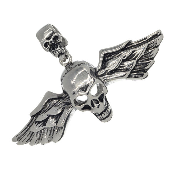 Edelstahlanhänger - Totenkopf mit Flügeln