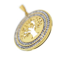 Edelstahlanhänger - Lebensbaum mit weissen Steinen PVD Gold