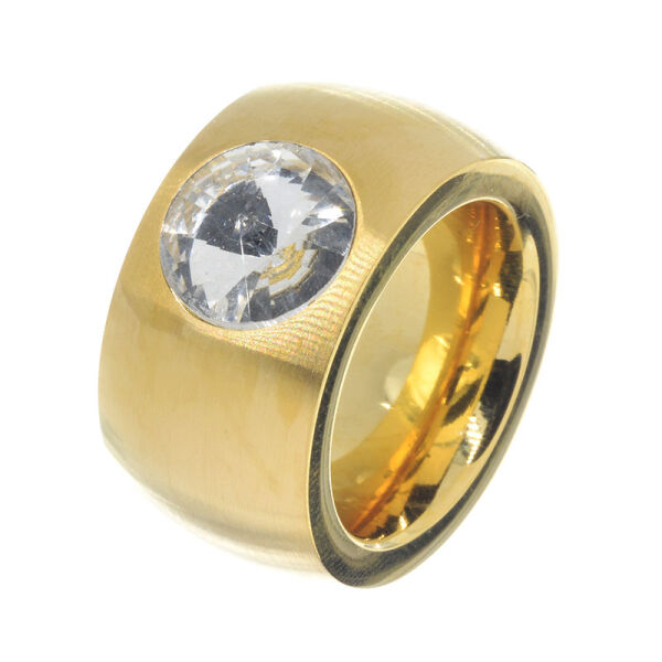 Stainless Steel Ring - with Cubic Zirconia PVD-Gold-55 (17,5 Ø) 07 US