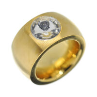Stainless Steel Ring - with Cubic Zirconia PVD-Gold-55 (17,5 Ø) 07 US
