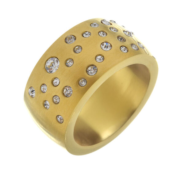 Edelstahlring - PVD-Gold mit Steinen