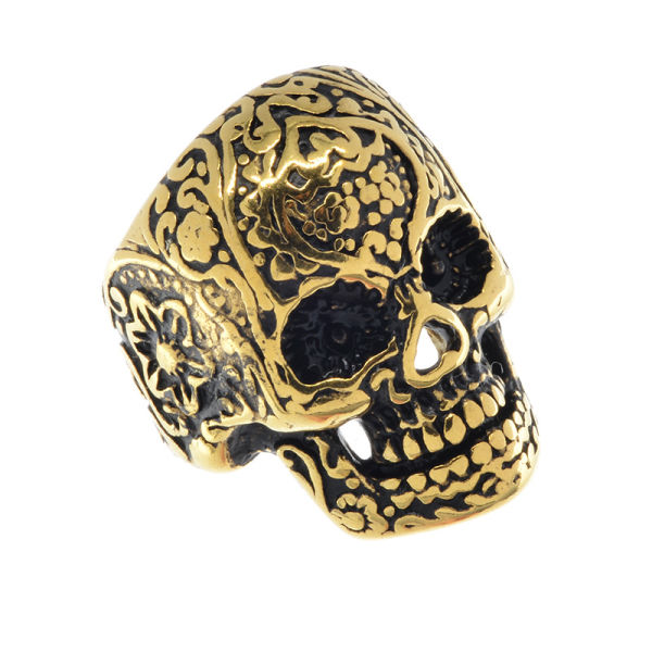 Edelstahlring - Totenkopf PVD-Gold 55 (17,5 Ø) 07 US