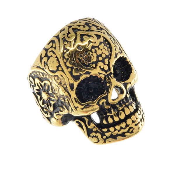 Stainless steel ring - skull - different colors PVD-Gold 70 (22,2 Ø) 13 US