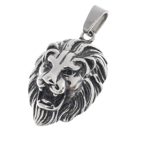 Edelstahlanhänger - Löwenkopf "Blac" silber