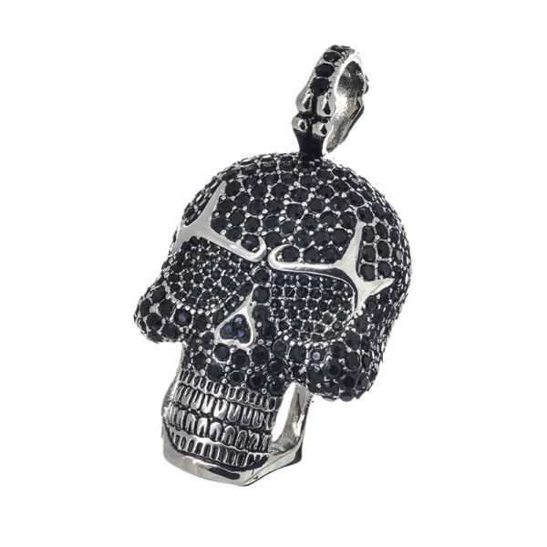 Edelstahlanhänger - Totenkopf mit schwarzen Steinen 62mm