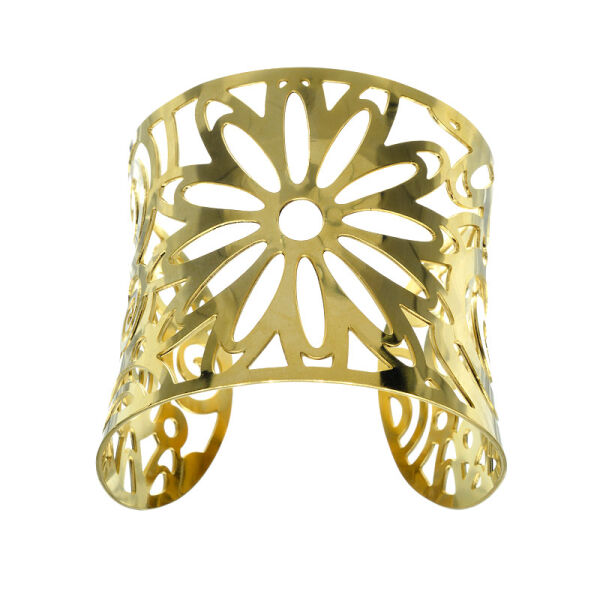 Edelstahlarmreif - Blume - PVD-Gold