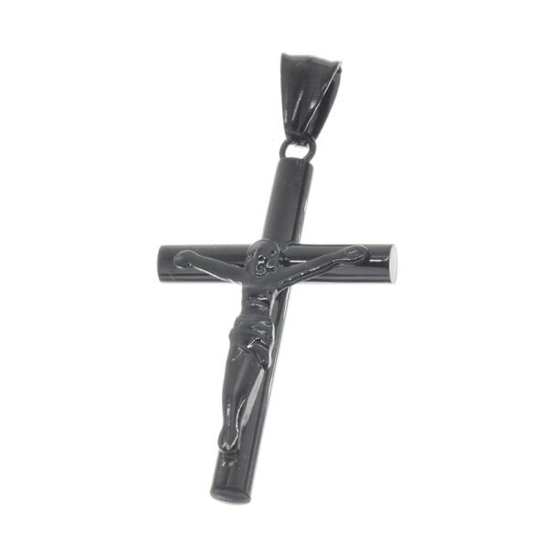 Edelstahlanhänger - Kreuz mit Christus PVD-Schwarz-Klein
