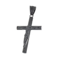 Edelstahlanhänger - Kreuz mit Christus PVD-Schwarz-Klein