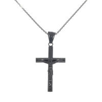 Edelstahlanhänger - Kreuz mit Christus PVD-Schwarz-Klein
