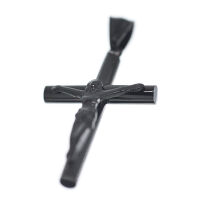 Edelstahlanhänger - Kreuz mit Christus PVD-Schwarz-Klein
