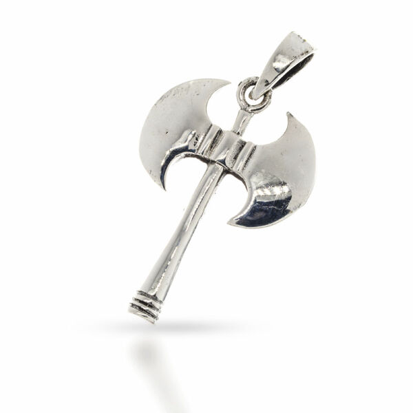 Double Axe Pendant with Broad Curved Blades in 925 Sterling Silver