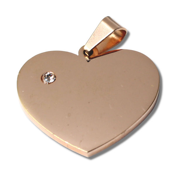 Edelstahlanhänger - Herz mit Stein (gravierbar) - PVD-Rosegold