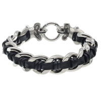 Stainless steel bracelet - with leather and lily symbol