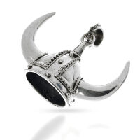 Large Viking Helmet Pendant with Curved Horns in 925...