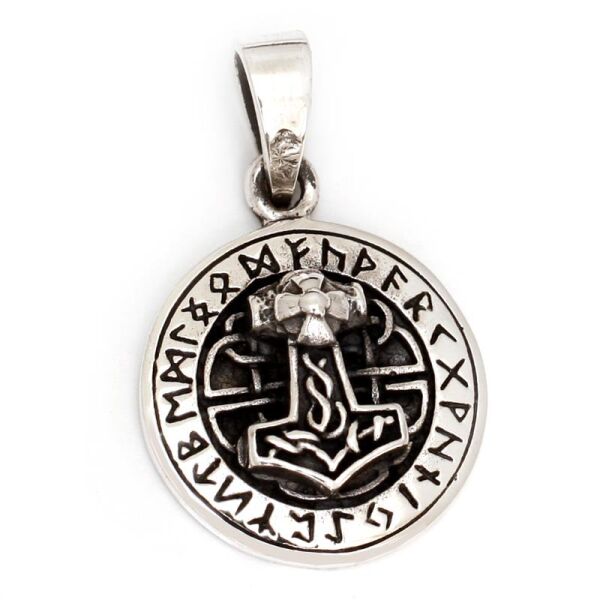 Rune Amulet with Thors Hammer in a Circle in 925 Sterling Silver
