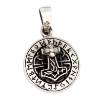 925 Sterling Silver Pendant - Thors Hammer with Runes