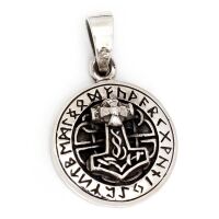 Runenamulett mit Thorshammer im Kreis aus 925er Silber