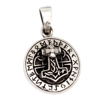 Rune Amulet with Thors Hammer in a Circle in 925 Sterling Silver