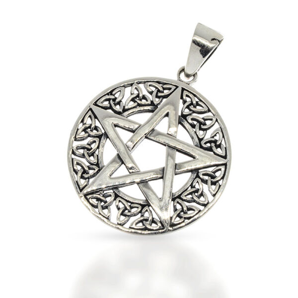 Pentagram Pendant with Celtic Border Knots in 925 Sterling Silver