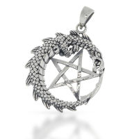 925 Sterling Silberanhänger - Pentagramm mit Drachen