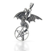 Geflügelter Drache mit offenem Pentagramm aus 925er...