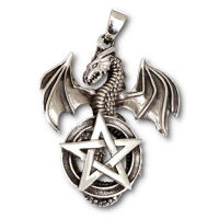 Dragon Pentagram Pendant with Sculpted Wings in 925...